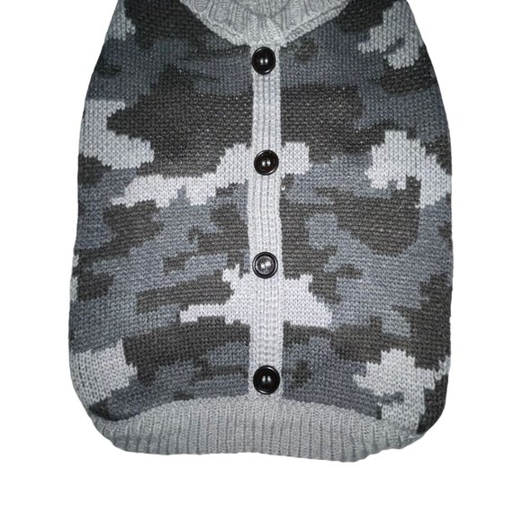 NWT Top Paw Grey Camo Cardigan Gray Camouflage Pullover Sweater Winter Dog L - Picture 3 of 6
